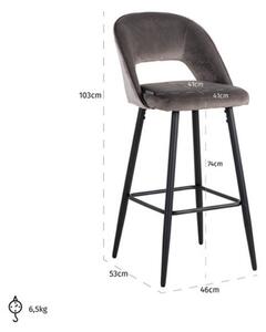 Šedá sametová barová židle Richmond Luna 74 cm