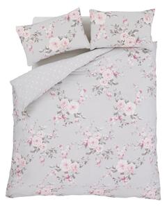 Prodloužené šedé povlečení na dvoulůžko 230x220 cm Canterbury Floral – Catherine Lansfield