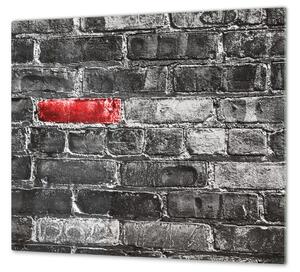 Ochranná deska šedá cihlová zeď, červený detail - 70x70cm / Bez lepení na zeď