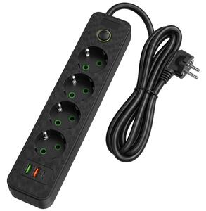 Toolight Toolight, JNH021-4A, prodlužovací lišta 4 zásuvky + 2× USB-A + USB-C, 1,8 m, černá, OSW-56200
