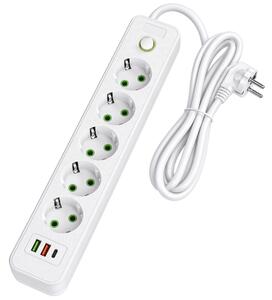 Toolight Toolight, JNH022-5A, prodlužovací lišta 5 zásuvek + 2× USB-A + USB-C, 1,8 m, bílá, OSW-56203