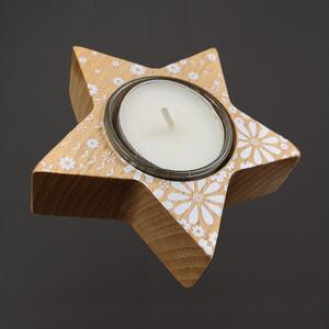AMADEA Dřevěný svícen hvězda květy, masivní dřevo, 10 cm, český výrobek