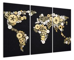 Mapa světa z ozubených kol - obraz na stěnu (120x80cm)