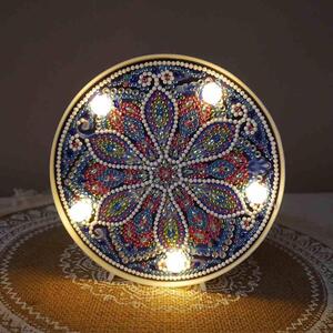 Diamantové malování LED lampička mandala - modro fialová