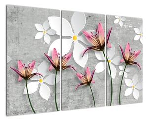 Abstraktní obraz květů na šedém pozadí (120x80cm)