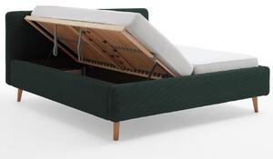 Tmavě zelená manšestrová dvoulůžková postel Meise Möbel Mattis 180 x 200 cm s úložným prostorem
