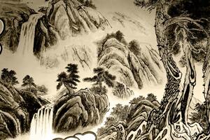 Tapeta čínská sépiová krajinomalba