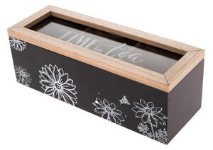 Dřevěný box na čajové sáčky Meadow flowers černá, 23 x 8 x 8 cm