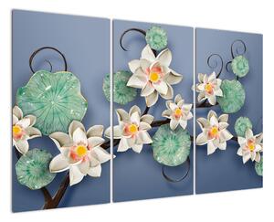 Květy na modrém pozadí - obraz (120x80cm)