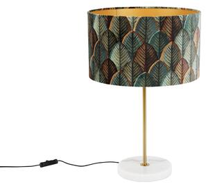 Stolní lampa z mosazi s sametovým stínidlem s designem listů a zlatým vnitřkem - Kaso
