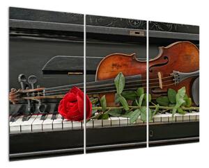 Obraz housle a růže na klavíru (120x80cm)