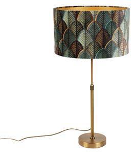 Stolní lampa bronzová s sametovým stínidlem s motivem listů a zlatým vnitřkem - Parte