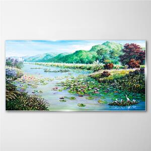 Obraz na skle Obraz na skle Řeka květy květy kopce