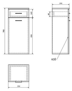 EBS K-Plus Skříňka spodní 35x88 cm, s košem na prádlo, bílá - SENESI