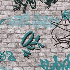 Papírové tapety na zeď IMPOL Young Spirit 05601-30, graffiti tyrkysové, rozměr 10,05 m x 0,53 m, Erismann