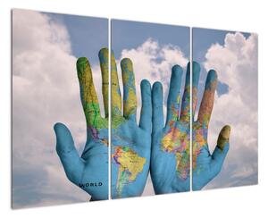 Obraz - mapa světa na dlani (120x80cm)