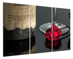 Červená růže na stole - obrazy do bytu (120x80cm)