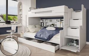 Dětská patrová postel s rozšířeným spodním lůžkem a šuplíkem HARRY bílá - 200x90/120 cm