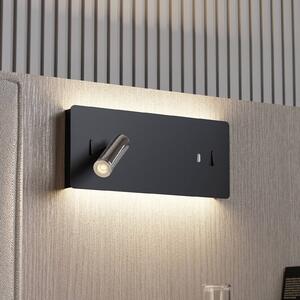 Lucande Nástěnné svítidlo LED Kimo, 32 cm, černá, hliník, USB, Černá, Obývací pokoj / jídelna, kov, Moderní
