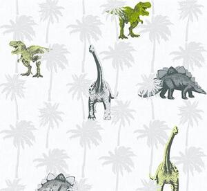 Dětské vliesové tapety na zeď Little Stars 35835-2, rozměr 10,05 m x 0,53 m, dinosauři zeleno-šedí, A.S.Création