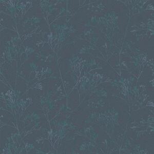 Vliesové tapety na zeď Daphne 6740-40, stonky lesklé zeleno-modré na tmavě modrém podkladu, rozměr 10,05 m x 0,53 m, Novamur 81996