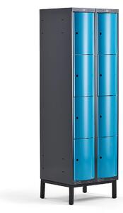 AJ Produkty Boxová šatní skříň CURVE, 2 sekce, 8 boxů, 1940x600x550 mm, nohy, modré dveře
