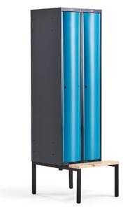 AJ Produkty Šatní skříňka CURVE, 2 sekce, 2120x600x550 mm, lavice, modré dveře