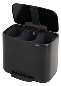 Matně černý nášlapný ocelový odpadkový koš na tříděný odpad 3x11 l Bo – Brabantia