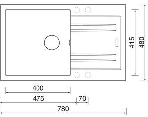 Sinks Linea 780 N Granitový dřez s odkapem oboustranné provedení, 78x48cm, metalblack SIGLI780480N74
