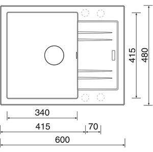 Sinks Linea 600 N Granitový dřez s odkapem oboustranné provedení, 60x48cm, granblack, SIGLI600480N30