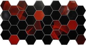 Obkladové 3D PVC panely TP10015627, rozměr 973 x 492 mm, hexagon červeno-černý Induction, GRACE