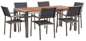 Zahradní set, dřevěný stůl z eukalyptu a 6 šedých židlí GROSSETO