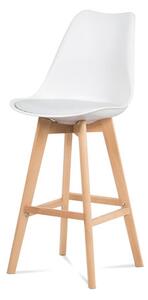 Autronic - Barová židle, bílá plast+ekokůže, nohy masiv buk - CTB-801 WT