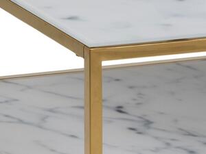 Scandi Bílý mramorový noční stolek Venice 90 x 60 cm se zlatou podnoží