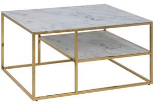 Scandi Bílý mramorový noční stolek Venice 90 x 60 cm se zlatou podnoží