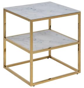 Scandi Bílý mramorový noční stolek Venice 45 x 40 cm se zlatou podnoží