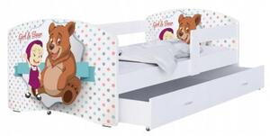 Dětská postel LUKI se šuplíkem BÍLÁ 160x80 vzor MÉĎA