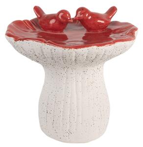 Cementová dekorace houba s červenou glazurou a dvěma ptáčky M – 19x18 cm