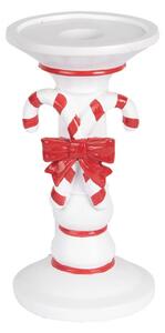 Bílo-červený vánoční svícen s cukrovými hůlkami Candy Cane – 9x18 cm