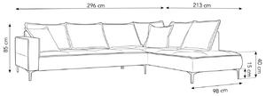 Bílá látková rohová pohovka MICADONI MARRAM 296 cm se zlatou podnoží, pravá