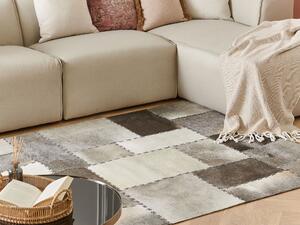 Kožený patchworkový koberec hnědo-šedý 140 x 200 cm PERVARI