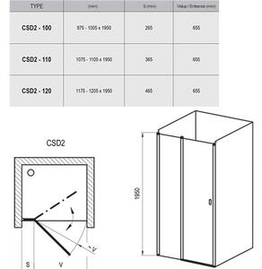 Ravak Chrome Sprchové dveře s pevným segmentem 100 cm, Alu/Transparent 0QVACC00Z1 CSD2-100