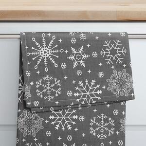 Goldea vánoční kuchyňská bavlněná utěrka - vzor 091 sněhové vločky na šedém 50 x 70 cm