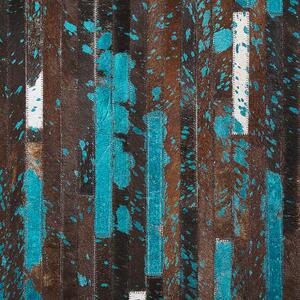Kožený koberec 140 x 200 cm hnědo-modrý KISIR