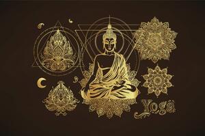 Samolepící tapeta zlatý meditující Buddha