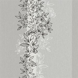 Vliesové tapety na zeď Natural Living 6471-10, rozměr 10,05 m x 0,53 m, florální vzor černo-bílý s třpytkami, Erismann