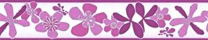 Samolepící bordura D58-014-1, rozměr 5 m x 5,8 cm, květy fialové, IMPOL TRADE