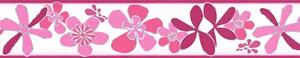 Samolepící bordura D58-014-4, rozměr 5 m x 5,8 cm, květy růžové, IMPOL TRADE