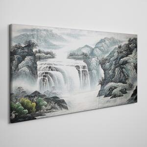 Obraz na plátně Obraz na plátně Horská řeka vodopád keře
