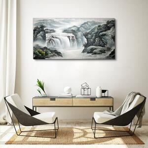 Obraz na plátně Obraz na plátně Horská řeka vodopád keře